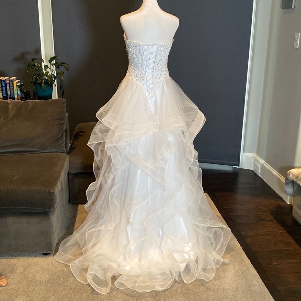 Women’s Wedding Dress Sweetheart Neckline Corset Back Ruffle Skirt Size S - Picture 6 of 12